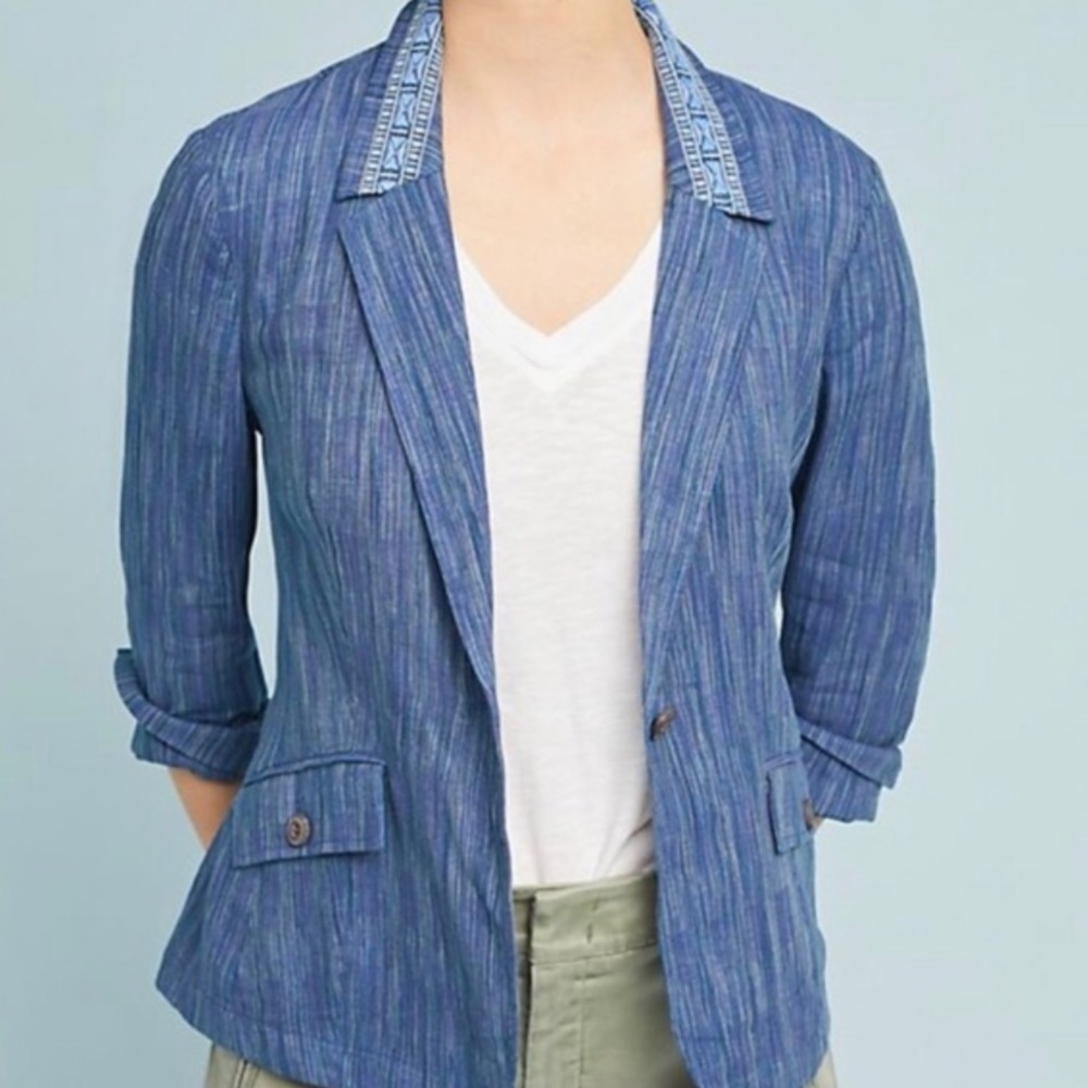 Anthropologie || Cartonnier Blue Winona Embroidered Blazer